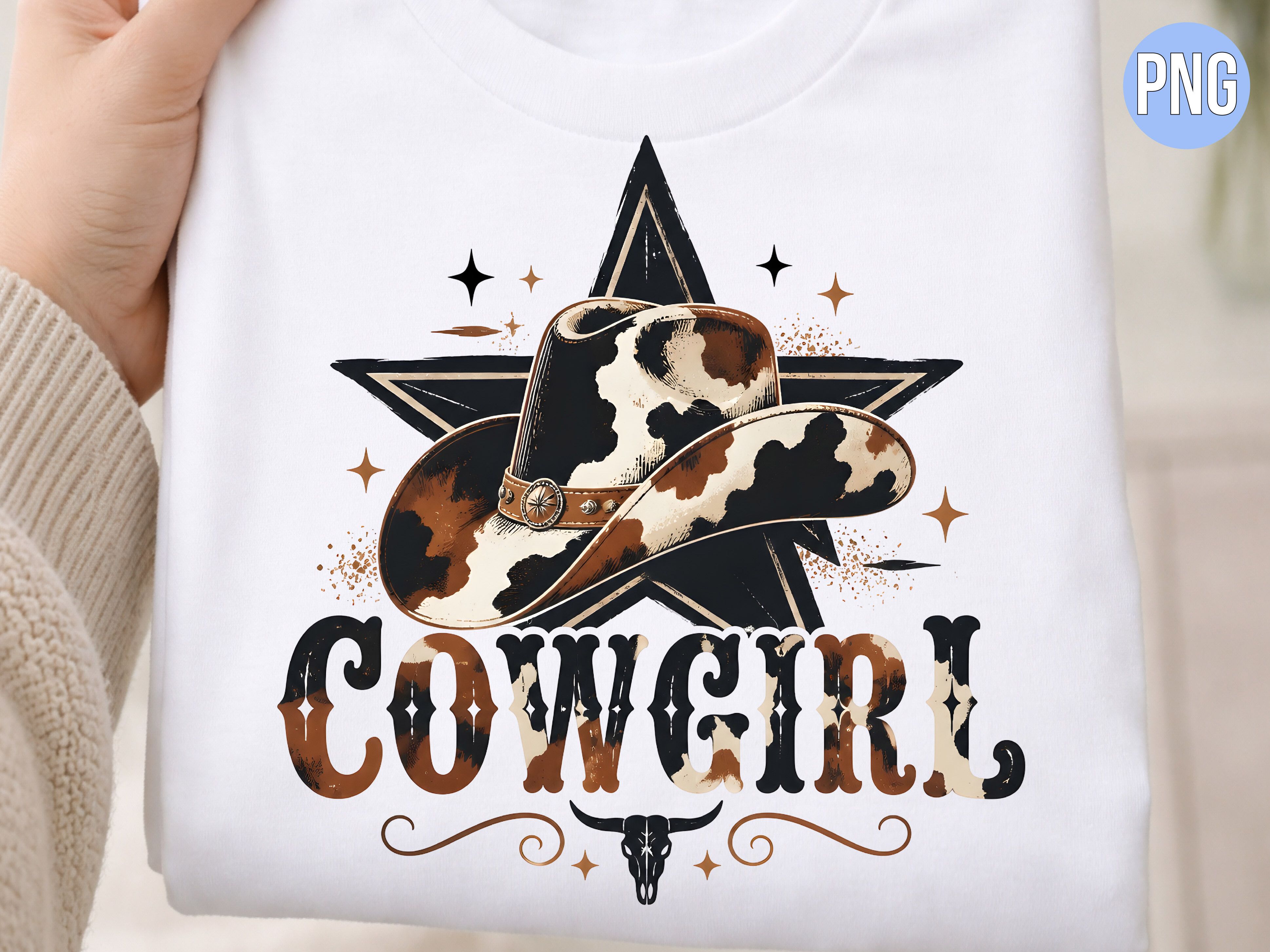 Western Cowgirl Hat Bull Skull PNG SHIRT