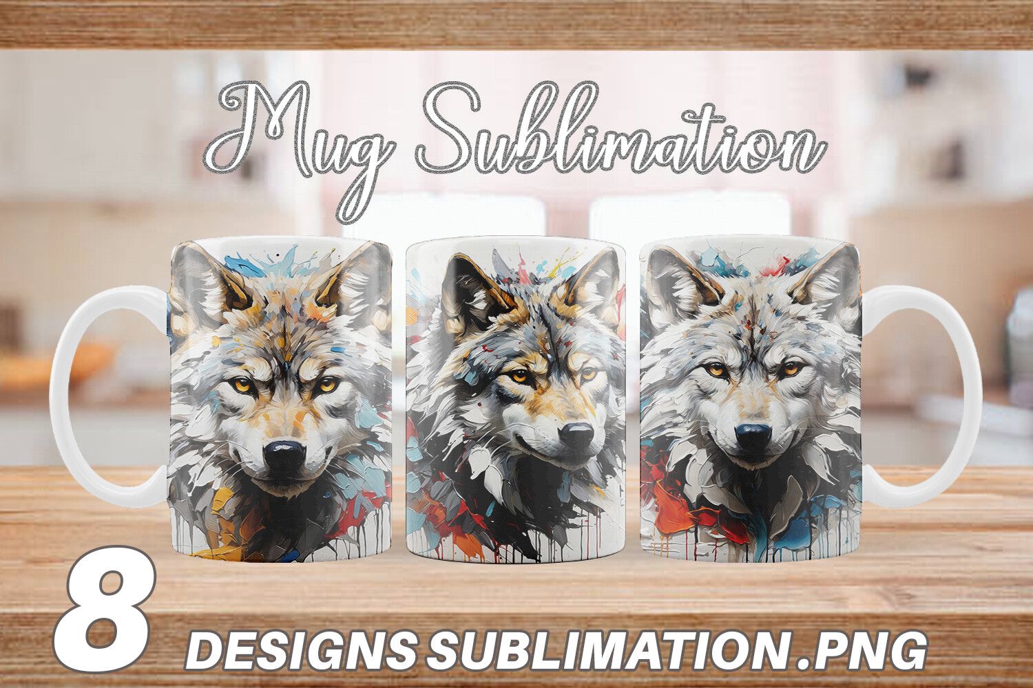 Mug Wrap 3D Wolf Painting