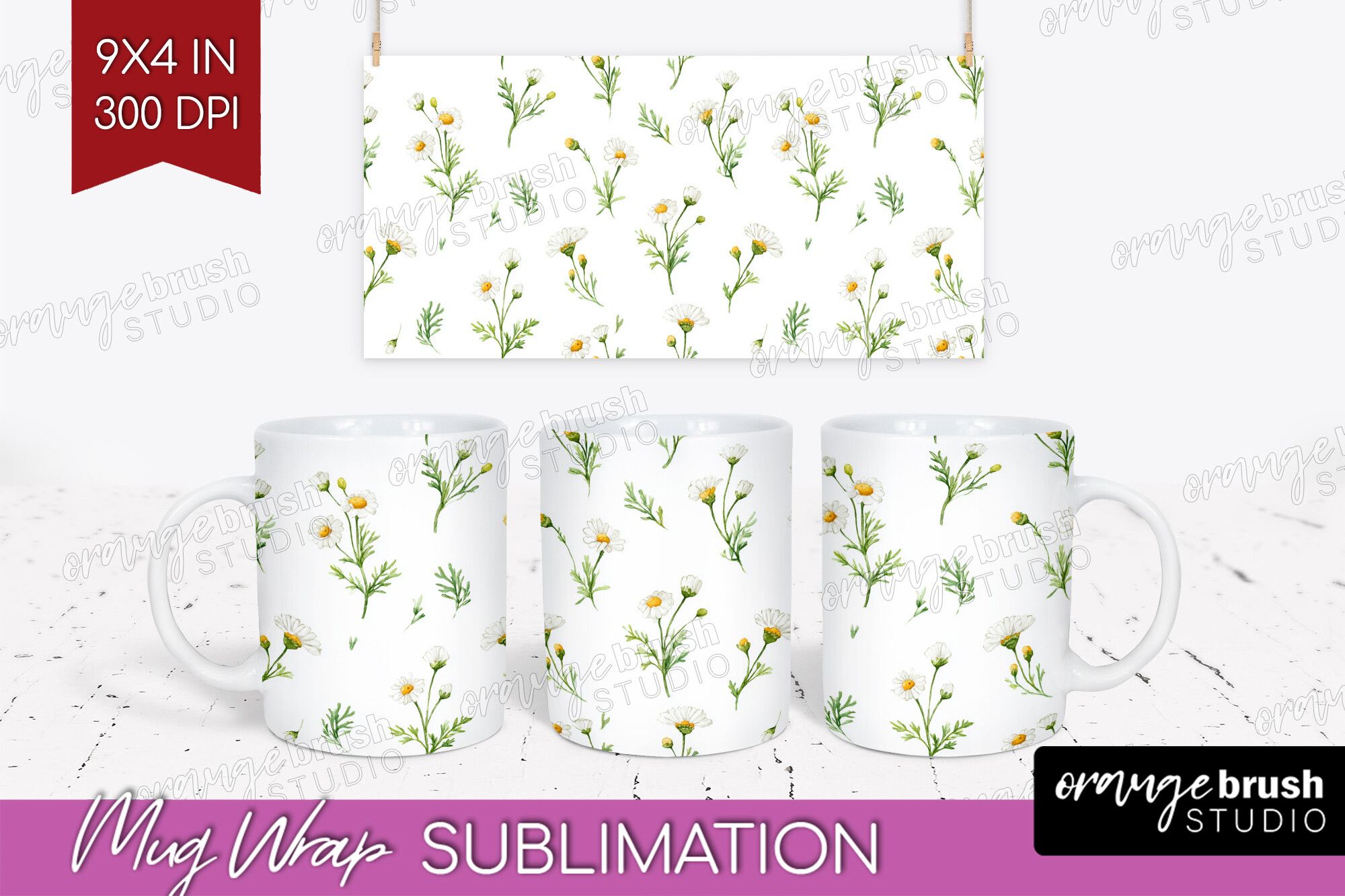 Daisy Flowers Mug Wrap PNG Sublimation