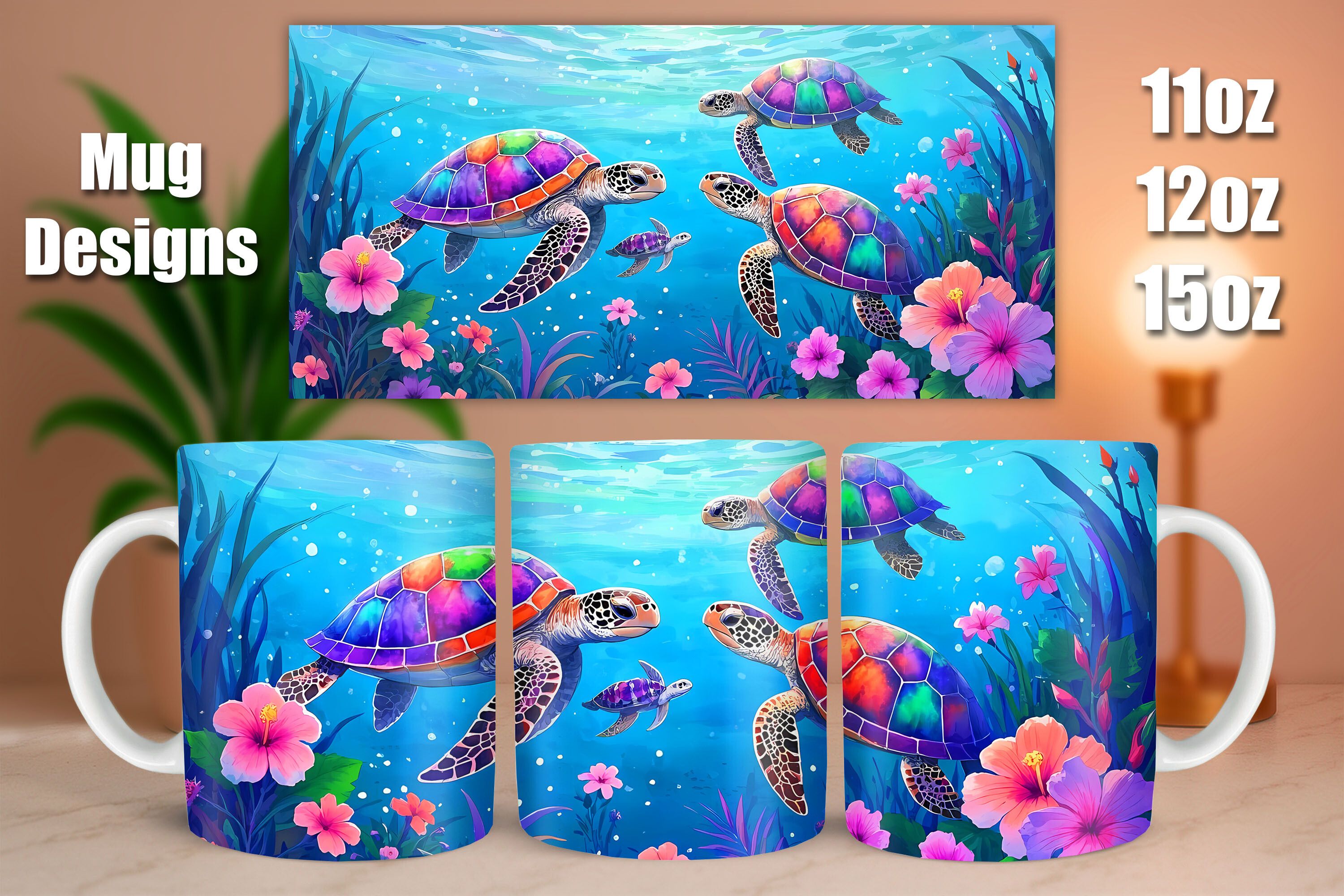 Three Sea Turtles with Shells Mug Png