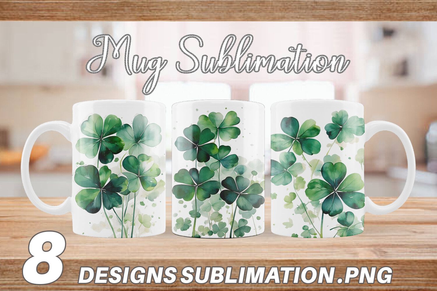 Mug Watercolor Shamrock Leaves